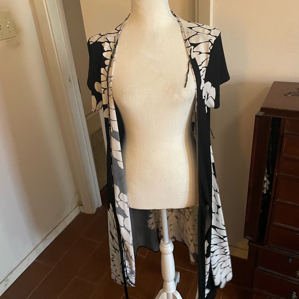 Scarlett floral Wrap Dress black white short sleeve sz 14 spandex V neck stretch - Picture 9 of 13